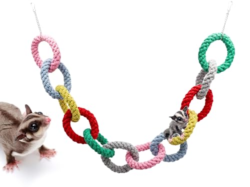 Dnoifne Sugar Glider Hanging Twelve-Ring Climbing Toys, Colorful Swing Toys, Cage Accessories for Ferret Hamster Squirrel Chinchilla Parrots - size: 12 rings(42.1 Inch)