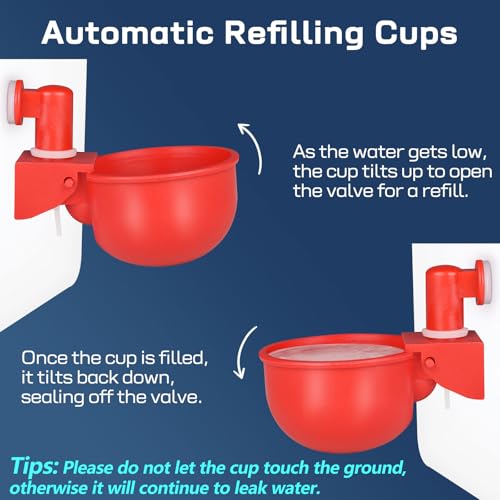 Chicken Waterer Cups | Automatic Large Chicken Water Feeder for Chicks, Quails, Goose, Bunny and Birds | Poultry Waterer - BPA Free & Easy to Clean (12 Pack)