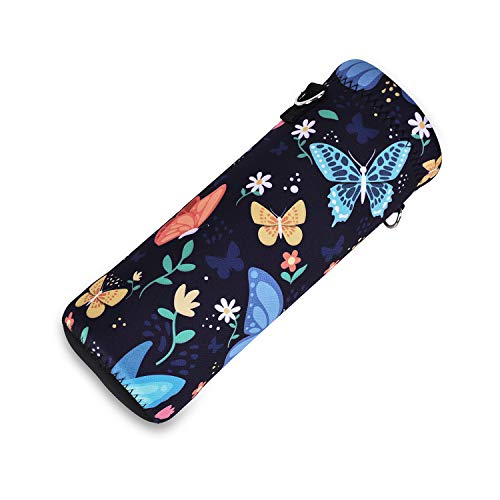AMARY 500ML Neoprene Water Bottle Carrier Bag with Adjustable Shoulder Strap,Insulated Water Bottle Cover for Stainless Steel/Glass/Plastic Bottles 16.9OZ (Butterfly-2) - color: Butterfly-2