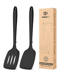 Pack of 2 Silicone Spatula Turners, Non Stick Slotted Kitchen Spatula Set, Heat Resistant BPA Free Kitchen Utensils, One-Piece Design, Suitable for Flipping Fish, Eggs, Steak, Pancakes(BLACK) - color: Black