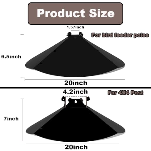 20 Inch Squirrel Baffle for Bird Feeder Pole, Adjustable Opening Size, for Up to 4x4 Inch Wide Wooden Post, Outside Pole Mount Bird House Guard for Outdoor Shepherd’s Hook.
