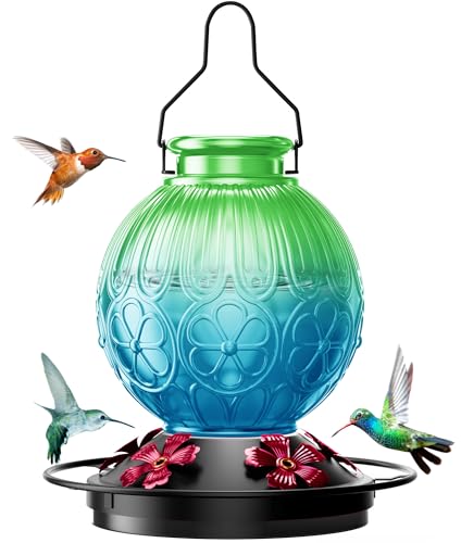 26Oz Hummingbird Feeder for Outdoors, Vintage Glass Bird Feeder with Perch, Durable & Easy to Clean, Hanging Nectar Feeder for Garden, Yard, Deck – Gifts for Women Mom (Green) - color: Green