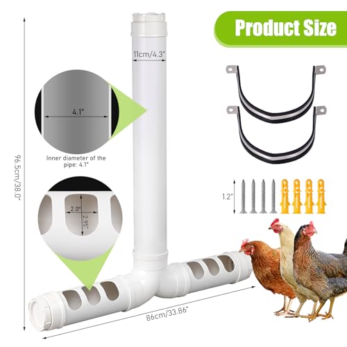 PVC Chicken Feeder 12 Lbs, Automatic Chicken Feeder No Waste | Wall Mounted Chicken Feeder Kit Gravity Fed, Auto Poultry Feeder with 6 Feeding Holes for Chicken Coop