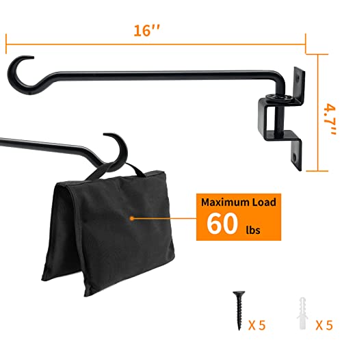 16 inch 2 Pack Swivel Plant Hangers Outdoor Heavy Duty - Black Iron Plant Hanging Hook Bracket for Flowers Baskets Pots Bird Feeder Lanterns Wind Chimes - size: 16 inch -2 Pack