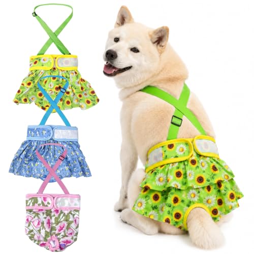 3 Pack Washable Female Dog Diapers with Adjustable Suspender（Non-Removable Suspender Design - size: XL