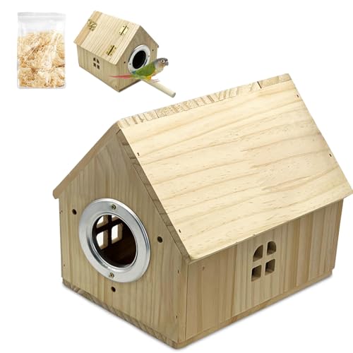 PINVNBY Parakeet Nesting Box Wooden Bird House for Cage Parrot Breeding Mating Box for Lovebirds CockatielFinch Cockatoo Canary and Small and Medium-Sized Birds (L: 7.91 * 6.81 * 6.69 inch) - size: Wood House Shape,L: 7.91*6.81*6.69 inch