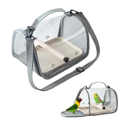 Portable Bird Travel Carrier with Breathable Mesh Windows Hands Free Bag | Parrot Backpack for Vet Visit Shopping Hiking, Clear View Small Pet Cage with Easy Clean Removable Tray and Perch - color: Gray