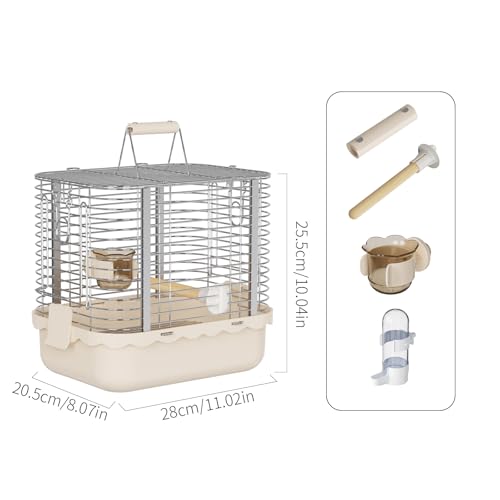 Bird Carrier Travel Cage, Durable Portable Stainless Steel Birdcage with Bird Perch & Feeding Bowl for Parrots Canaries Budgies Lovebirds Conures Cockatiels (Small Light Brown) - size: Small light brown