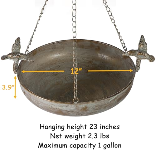 Hanging Bird Bath Feeder for Outdoor, 23" H Metal Birdbath | with Cast Iron Bird Decor, Vintage Tray for Garden Yard Patio, Green - color: Green