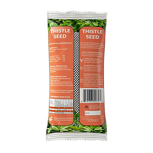 Happy Wings 13Oz Thistle Seed (Nyjer) Bird Food Prefilled Sock, No Grow | Oil Rich, High Fat & Energy Content, Single Grain, USDA & BRC-GS Approved, Finches, Sparrows, Chickadees, Cardinals, No Mess - size: 13 Ounce (Pack of 1)