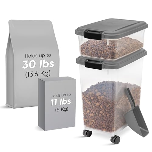 IRIS USA Dog Food Storage Container, Up to 30+11 lbs, Dark Gray | Made in the USA, Includes 2-Cup Scoop & Wheels, Airtight Seal, BPA-Free, Bird Seed, Cat food, Cat Litter, Treats, Toys - color: Dark Gray
