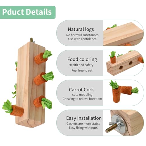 Bird Toys, Bird Chew Toy Cork Wooden Block Parrot Foraging Toys Birdcage Accessories for Conures Parakeets Cockatiels Lovebirds African Grey Macaws (Carrot Cork) - color: Carrot Cork