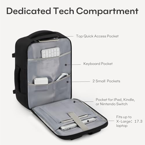 40L Travel Backpack for Women & Men: Flight Approved Carry On Backpack, TSA Personal Item Bag with Water Bottle Pocket, Weekender Essentials Backpacks fits 17" Laptop - Black - color: Black, size: X-Large