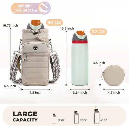 Water Bottle Carrier bag with Strap Phone Pocket for Walking, Hiking, Cycling - color: 2-Khaki, size: 32oz-40oz