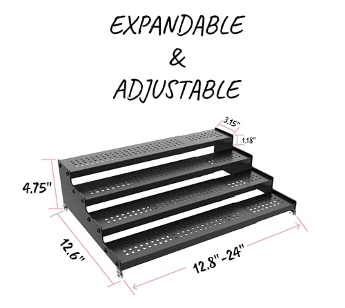 4-Tier Expandable Step Display Shelf,Stable Non-Slip Storage Rack(1PACK/Black/with Hole - color: Black