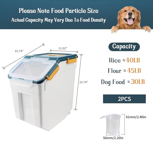 2 Pack Rice Storage Container with Measuring Cup 50 lb Flour Storage Container with Wheels, BPA Free Food Storage Container Dog Cat Food Bin Set for Dry Food Sugar, Cereal(Blue) - color: Blue 2Pack 50Lb