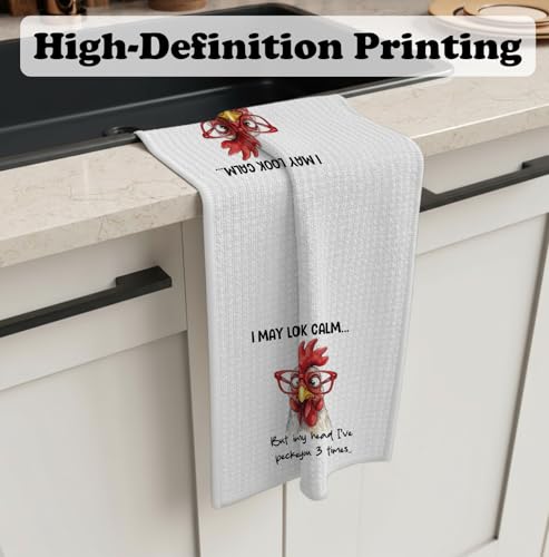 Chicken Kitchen Towel Decorative,I May Look Calm... Funny Chickens Gifts Dish Towels,Chicken Lover Gifts Hand Towels Drying Cloth for Kitchen Bathroom Decor,16x24 Inch - color: Funny-chicken