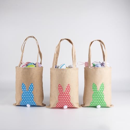 9 Pcs Easter Burlap Bags,Bunny Gifts Bags with Handles,Easter Jute Basket Goody Bags,Reusable Grocery Candy Bag Gifts for Easter Egg Hunt Party Supplies