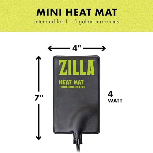 Zilla Heat Mat, Terrarium Heater for Reptiles, Snakes (Ball Pythons, Corn Snakes), Leopard Geckos, Tortoises, Amphibians and Arachnids, Mini, Fits 1-5 Gallon, 4 Watt
