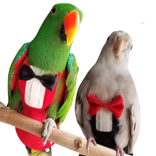 QBLEEV 2 Pack Bird Diapers, Reusable Cockatiel Tuxedo Flight Suite Costume | Parrot nappy clothes for wedding party birthday cosplay photo, pigeon pants urine wet suit for conure macaw budgies parakeet - size: S