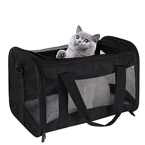 Cat Carrying Case - Pet Carrier Airline Approved, Protable and Breathable Pet Travel Carrier Removable Fleece Pad, Collapsible Cat Carrier Dog Carrier for Medium Cats Small Cats Dogs (X-Large, Black) - color: black, size: 20.0"L x 13.0"W x 13.0"H