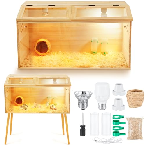 CroBlissful 24 x 16 x 16 in Brooder Kit Box for Chicken Quails Indoor Outdoor with Leg Stand Sliding Door, Bulb Set and Feeder, Baby Chicken Coops for Ducks, Hamsters, Lizards, Mice, Rat(Wooden) - color: Wooden, size: 28.7"L x 17.7"W x 4.7"H, style: Table