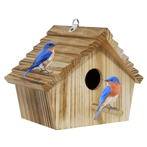 Auslar Bird Houses for Outside, Hanging Wooden Bluebird House for Outdoors | Birdhouses for Bluebird Cardinal Finch Wren Swallow, 1.57" Hole Bird Nesting Box with Perch & Hook, Garden Backyard Decor - style: Herringbone