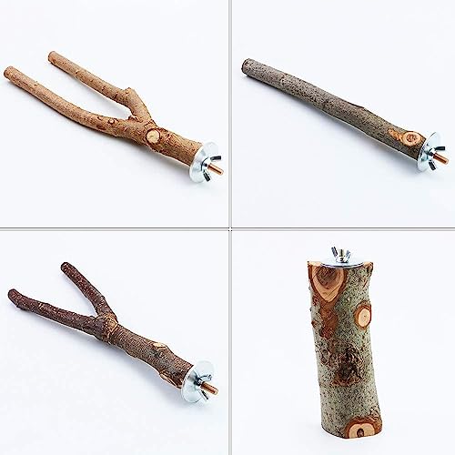 4 Pack Natural Wood Bird Perch Parrot Stand Branches Fork Toys,Pet Bird Cage Wooden Hanging Perch Platform Hammock Swing Toy for Small Parakeets,Budgies,Cockatiels,Conures,Finches - size: Size for Small & Medium Birds