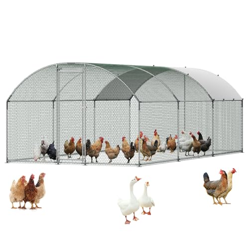 VEVOR Large Metal Chicken Coop with Run, 19.6 x 9.8 x 6.5 ft Walkin Chicken Coop for Yard with Waterproof Cover, Dome Roof Large Poultry Cage for Hen House, Duck Coop and Rabbit Run - size: 118.1"L x 236.2"W x 78.7"H