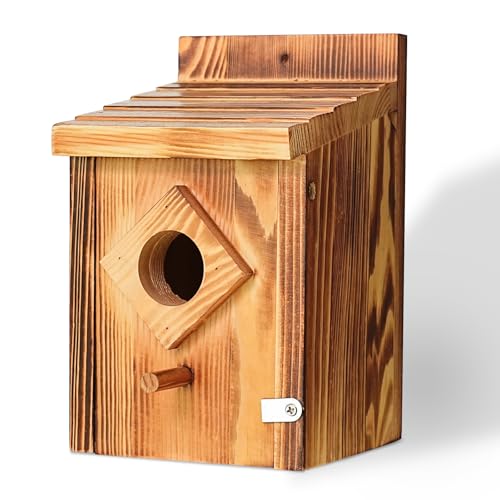 Waterproof Wooden Blue Bird House, Weather-Treated Bird Box for Outdoors | 1.5 Inch Entrance Diameter, No Assembly Required Design, Easy to Clean, for Wrens, Swallows, Finches, Chickadee - color: brown