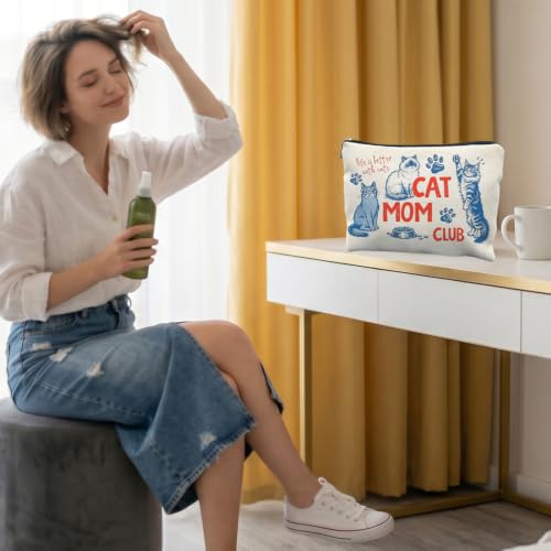 Cat Mom Gifts Canvas Makeup Bag for Women | Cat Lover Owner Gifts, Funny Cat Canvas Cosmetic Bag Beach Bags Travel Toiletry Zipper Pouch Storage Organizer - color: CAT MOM
