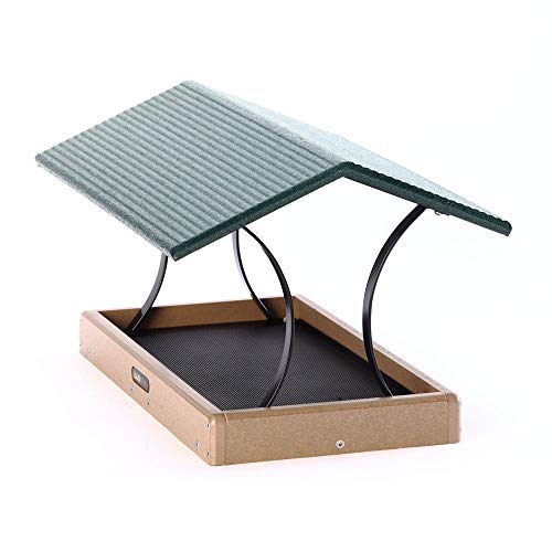 Birds Choice SNFT-300 Fly-Thru Feeder, Recycled Pole Mounted Bird Feeder, Large, Taupe/Green | Recycled Plastic Platform with Roof, Welcomes Cardinals, Jays and Other Wild Birds, 19in x 15.75in x 13in