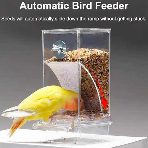 VCEPJH No Mess Bird Feeder with Water Dispenser, Automatic Parrot Feeder Drinker Parakeet Seed Dispenser Food Container with Cage Perch for Lovebirds Conures Budgies Canary Finch (4Pcs) - color: Blue