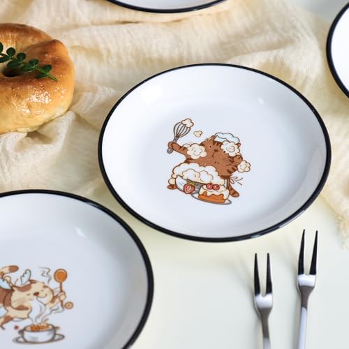 Funny Fidgety Chef Cat Pattern Ceramic Sauce Dishes, Seasoning Dishes, Sushi Soy Dipping Bowls, Appetizer Plates, Dessert Plates, Little Cat Bird Feeding Bowls, Set of 6-Chef Cat-5 Inch - color: Chef Cat, size: 5 Inch