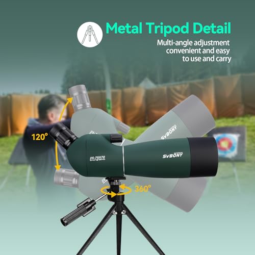 SVBONY SV28 Spotting Scope, Angled 25-75x70 with Tripod for Target Shooting | Spotter Scope, Beginner for Bird Watching, Wildlife, Clearly at 200 Yards, with Phone Adapter, Light Waterproof Fogproof - style: 25-75×70