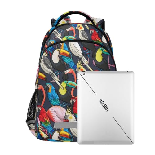 Kids Parrot Birds Backpack for Boys Girls School Bags | Elementary Middle, Travel Daypack Lightweight Waterproof with Reflective Strip - color: Colorful Exotic Birds