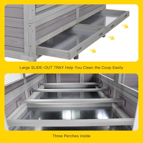 Aivituvin Chicken Coop Large Mobile Wooden Hen House with Nesting Box, Poultry Cage with Strong Iron Frame, Waterproof (Grey, AIR97) - size: 68.1"L x 53.9"W x 49.0"H
