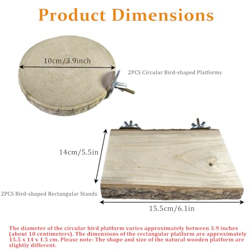 Hamiledyi Wood Bird Perch 4 Pcs Natural Bird perches Wooden Stand Platform or Budgie Conure Parrot Parakeet Cockatiel Lovebird - size: 3.9x2+6.1x2in