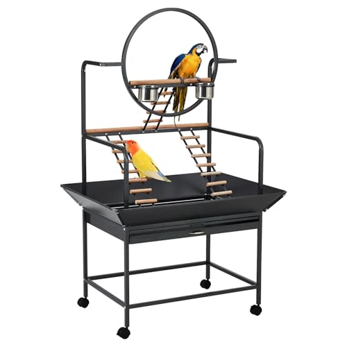 Garvee Bird Playstand, 64'' H Bird Stand, Activity Play Center w/Ladders | Removable Tray, Indoor Outdoor Playground for Parakeet, Cockatiels Conures Macaw (64 Inches Height) - size: 66‘’ H