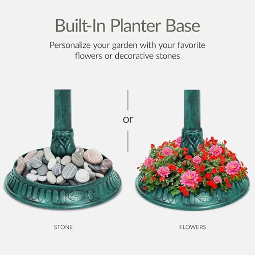 Best Choice Products Solar Outdoor Bird Bath Vintage Resin Pedestal Fountain Decoration for Yard, Garden w/Planter Base, Feeder, Decorative Bird Cage, Fillable Stand - Green - color: Green