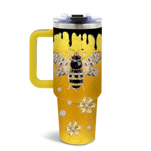 DUUV Queen Bee Tumbler 40oz, Insulated Gold Bee Gift for Women | Diamond Bees Tumbler Leakproof, Girly Bees Design Mug, Gold Honeycomb Gift for Women, Chrismas Birthday Ideal Gifts, 1 Pack - color: Diamond Bee