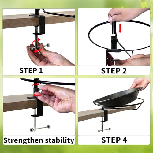 WANGIRO 11.5" 2-in-1 Bird Bath & Feeder Clamp-On Deck Mounted Frosted Black | Rust-Proof Bracket Sturdy Clamp Fits 2.5" Deck Rails Tool-Free Setup, Detachable Easy Clean for Outdoor Garden Patio Yard