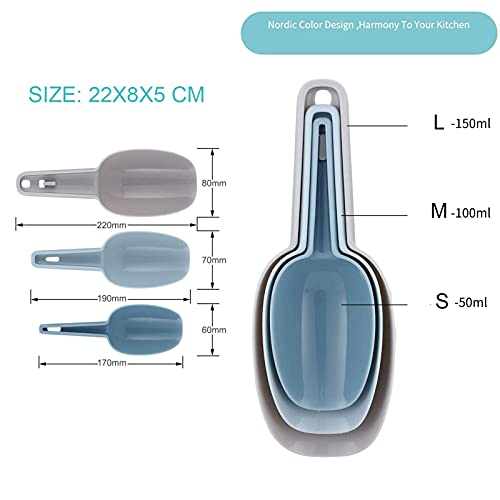 3 in 1Ice Scoop Set, Multi Purpose Plastic Kitchen Scoops Canisters, Ice Scooper for Freezer, Rice, Canisters, Flour, Dry Foods, Candy, Pop Corn, Coffee Beans and Pet Food - color: Gray+Blue+Light Blue