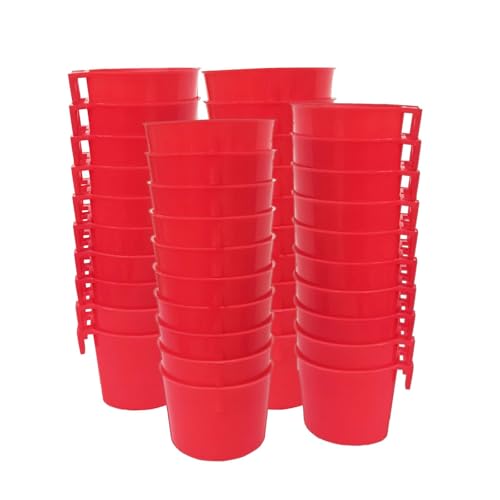 40 Pack Cage Cups Birds Feeders Seed Bowl Chicken Feeding Watering Dish Rabbit Water Food Hanging Wire Cages Box 8oz Coop Cups for Pet Parrot Parakeet Gamefowl Poultry Pigeon (Red) - size: 40PCS Red
