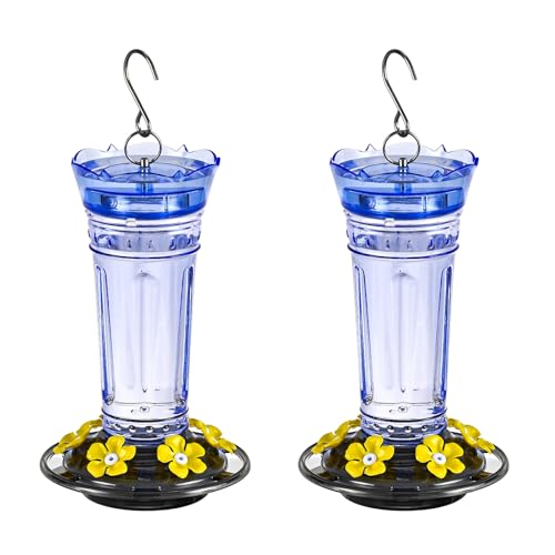 Jealoeur 2 Pack Hummingbird Feeder for Outdoors Hanging, 18 OZ Humming Birds Feeders with 6 Bee Guard Feeding Ports & Built-in Ant Moat, Easy to Clean, Durable Outdoor Garden Decor (Blue 2 Pack-BB) - color: Blue BB