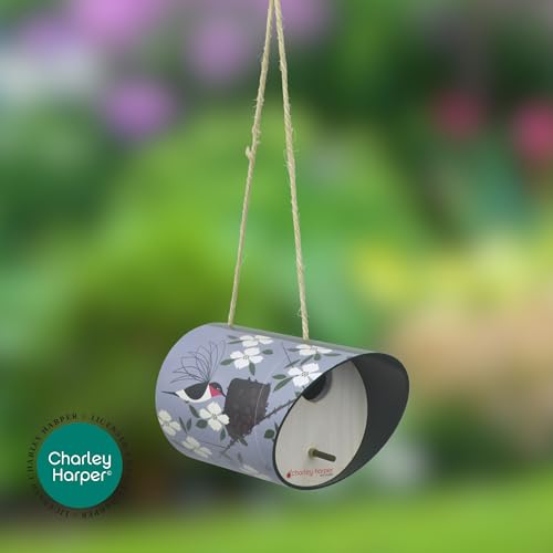Red Carpet Studios Birdhouse Charley Harper Mid-Century Style Birdhouse for Chickadees, Nuthatches, Titmice, & Warblers Cylinder Bird House, 8" Long, Hummingbird Homemaker - color: Hummingbird Homemaker
