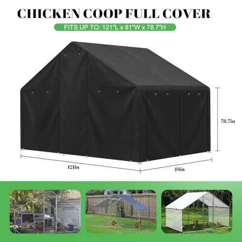 Chicken Coop Cover- Fits for 121" L x 81" W x 78.7" H Large Chicken Coop 420D Silver-Coated Waterproof, Windproof, UV Resistant Cage Cover (Cover Only, Without Frame) (121" L x 81" W x 78.7" H)