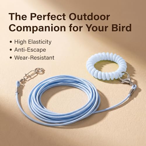 Bird Leash and Parrot Harness with Leg Ring. 2 Sets Elastic Outdoor Training Rope for Parakeet Conure Cockatiel. Anti-Flyaway Flying Equipment for Small Medium Birds