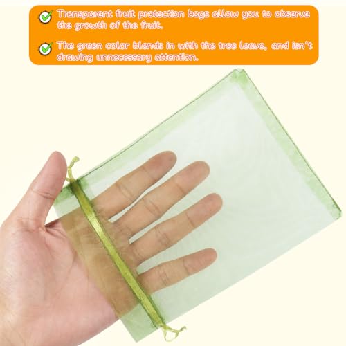 Shintop100Pcs Fruit Protection Bags, 5x7inch Green Strawberry Net Cover | Drawstring Mesh Bags, Fine Mesh Bird/Insect Barrier, Breathable Organza, Gentle on Delicate Stems, Fits Blueberries and Figs - size: 5x7 inch