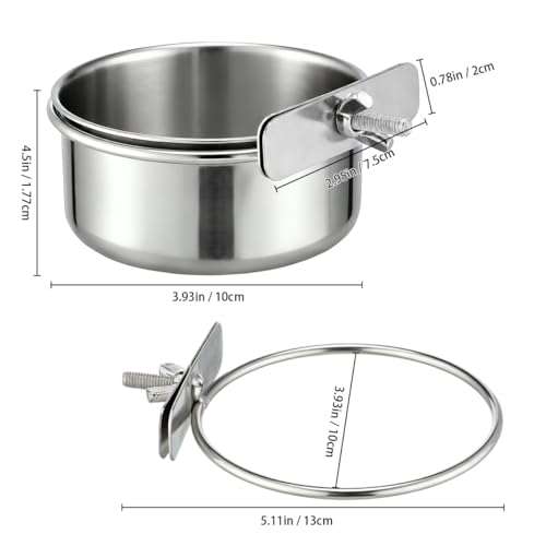 Yardwe Stainless Steel Bird Food Cup 2-Pack with Brackets for Parrots Finches Cockatiels Small Cage Feeders Durable Bird Food Bowls for Easy Feeding - size: 2PCS